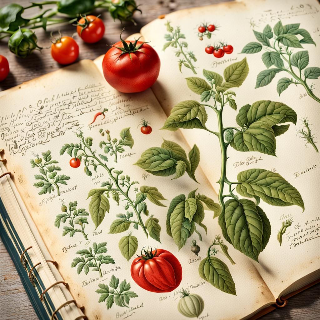 Botanical Ink and Watercolor Tomato Plant Illustration