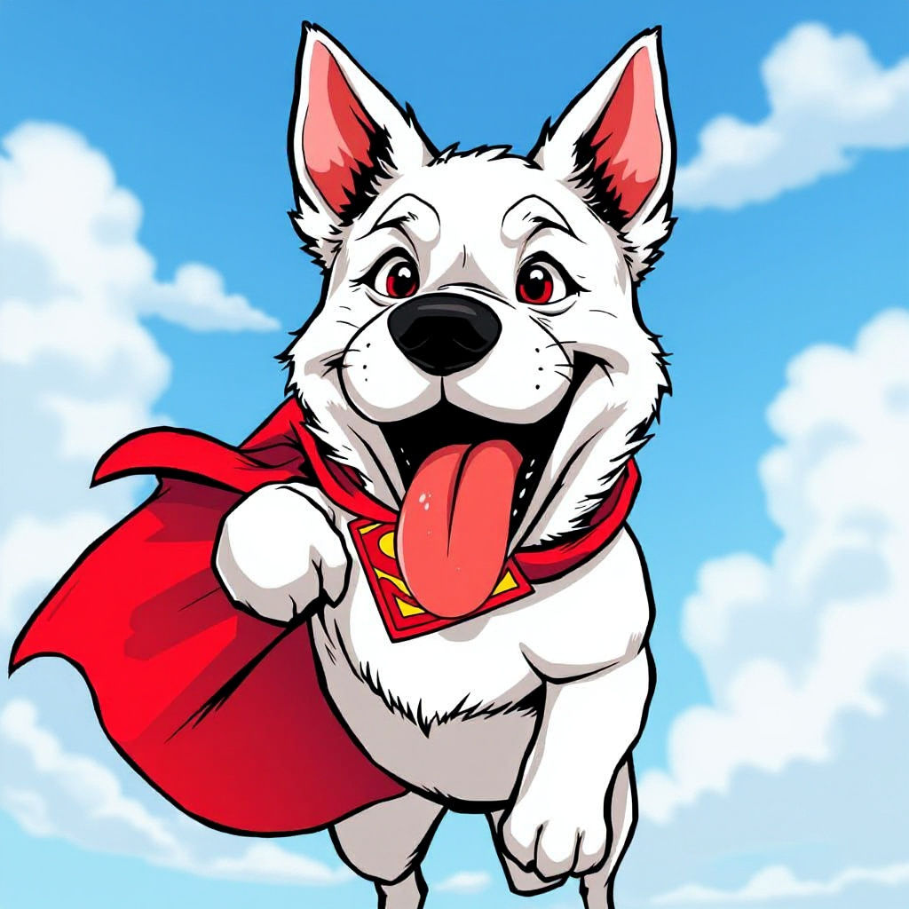 Dog as Superman with Comic-Style Accents