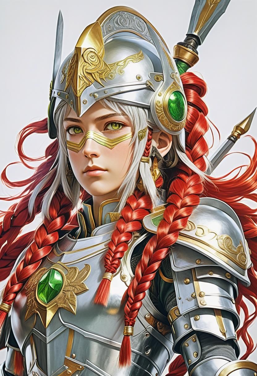 Valkyrie Profile with Braids, Helmet, and Spear