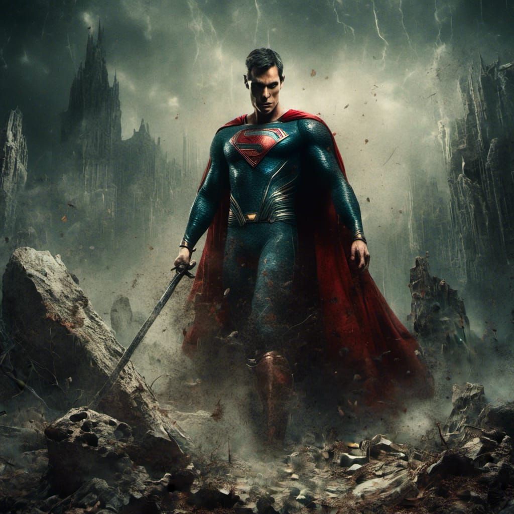 Superman as King Arthur Pulling Excalibur