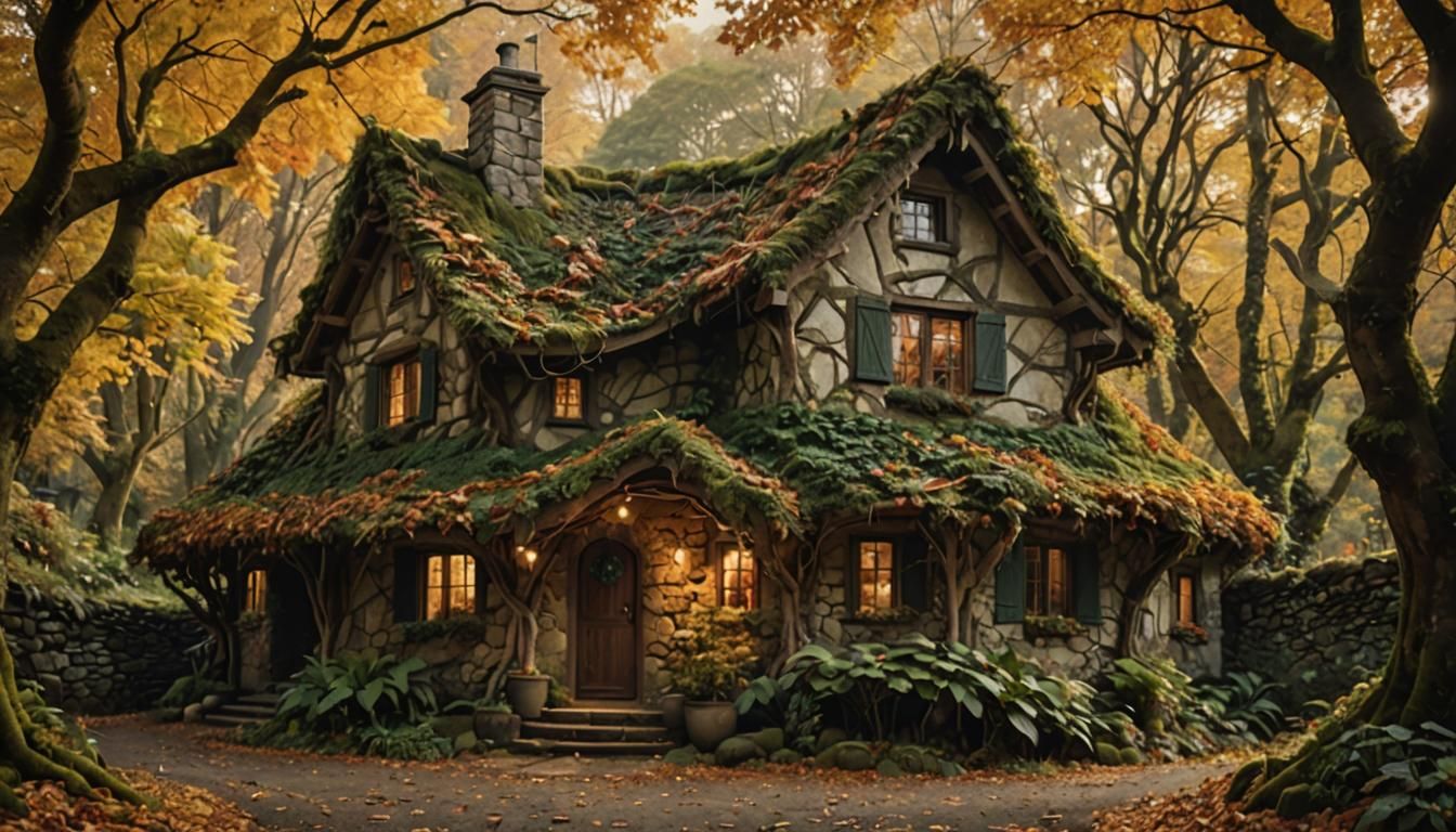 Quaint Cottage in Woods with Fairy Lights