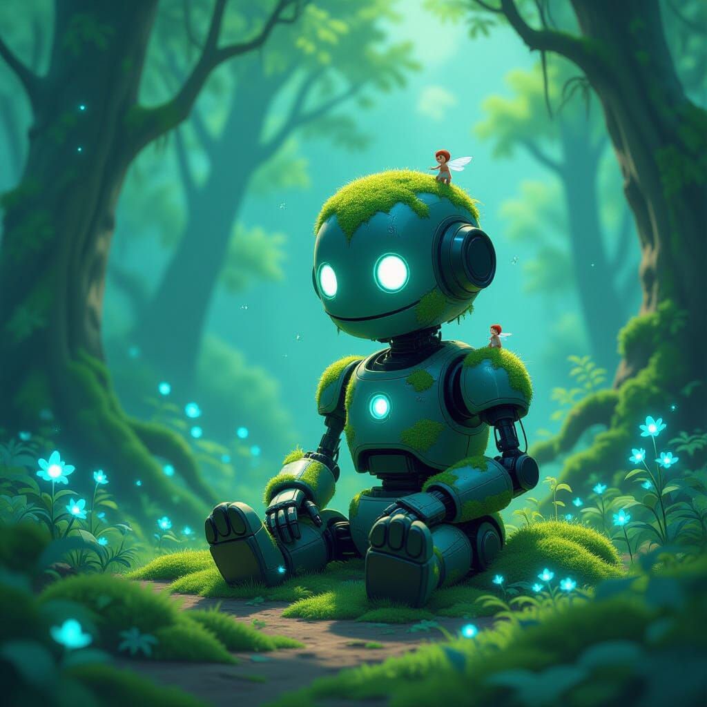 Mossy Automaton in Enchanted Forest Clearing