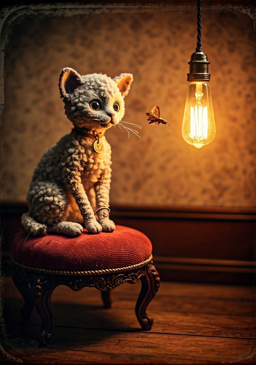 Surreal Feline Marvels Vintage Diorama with Stop-Motion Ligh...