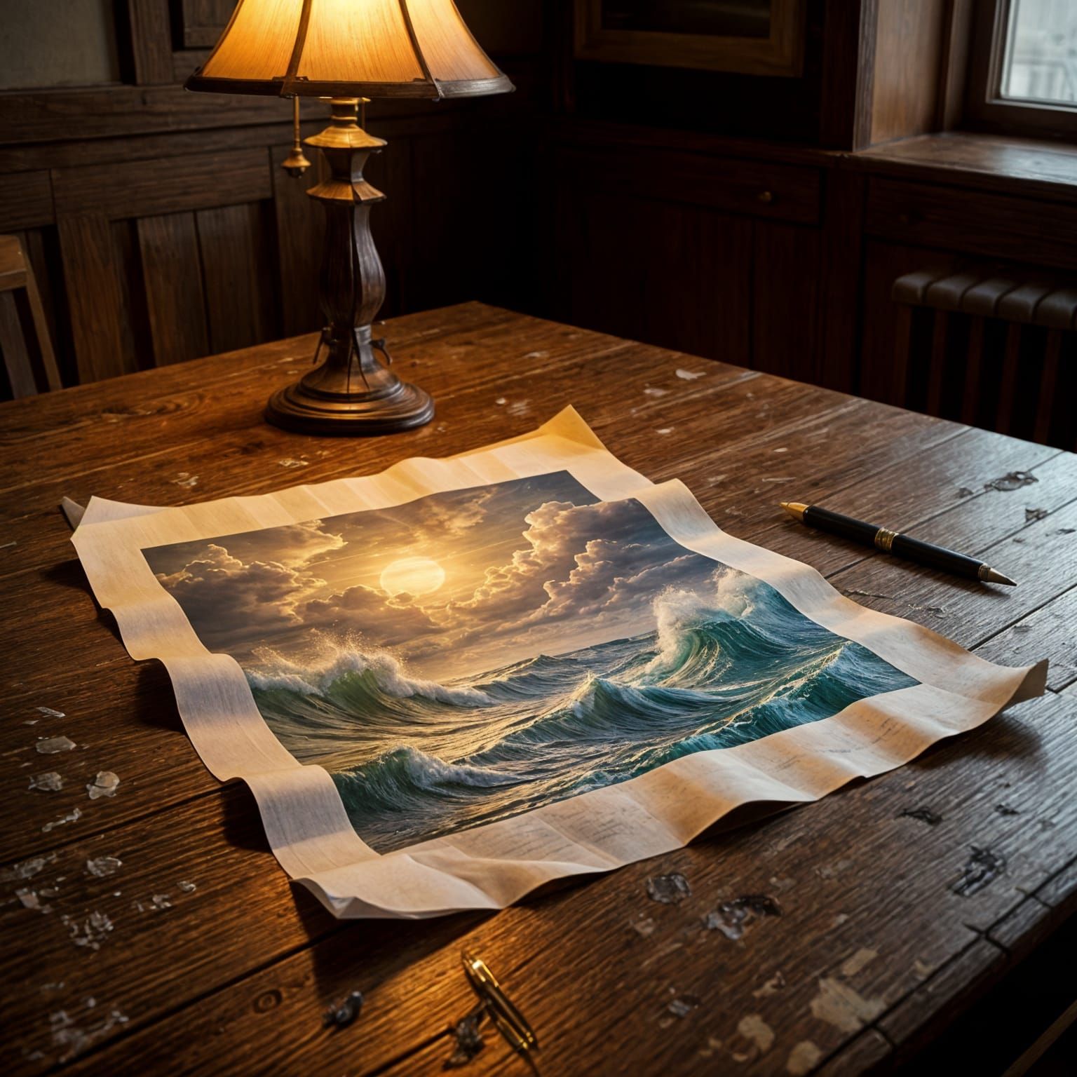 Drawing of Ship in Stormy Seas