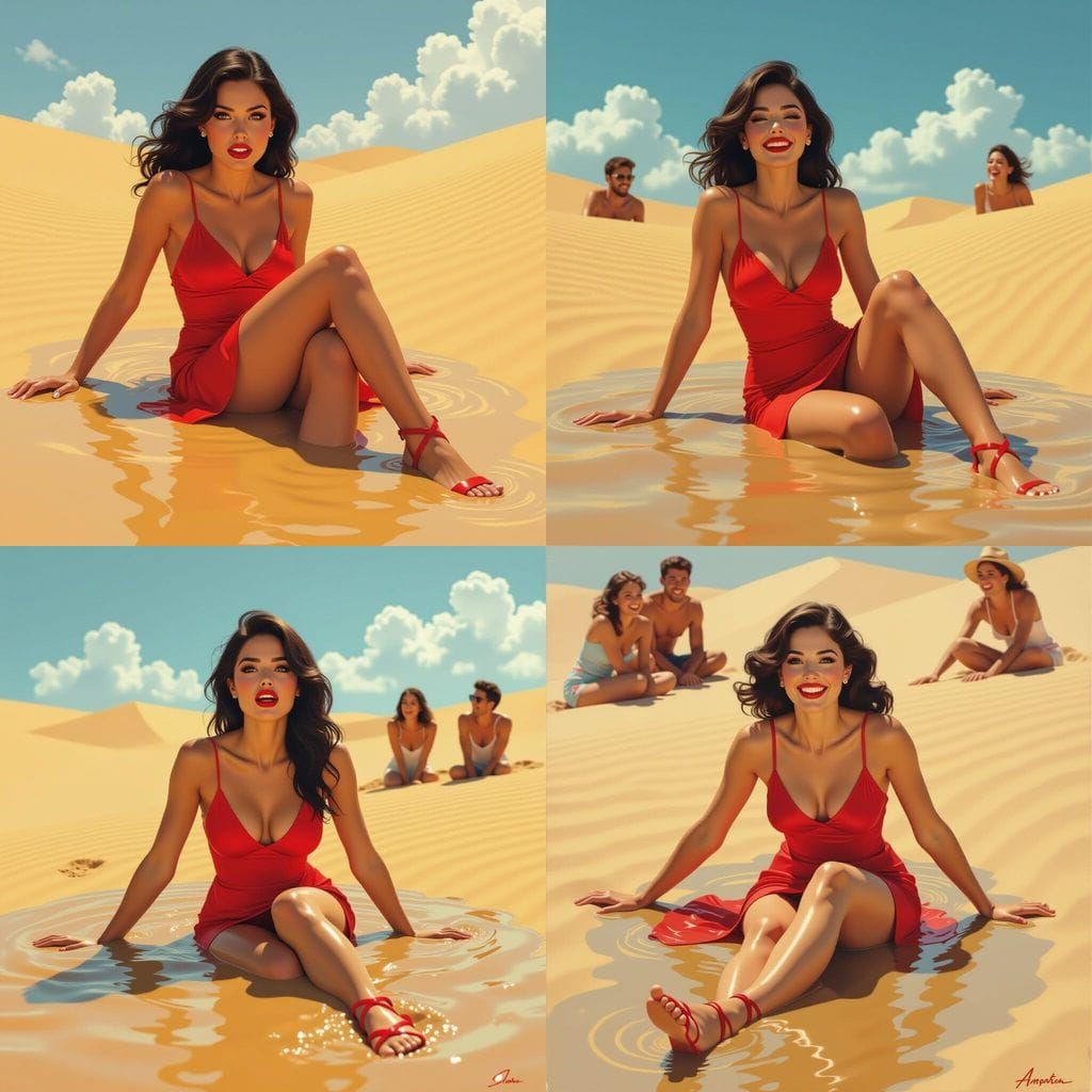 Woman Sinking in Quicksand, Friends Watching