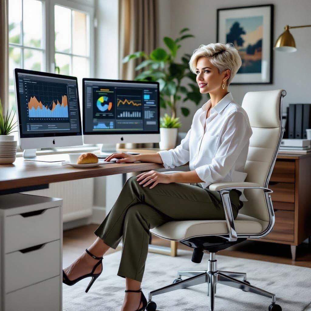 Fit Woman Reviews Financial and Energy Charts in Modern Offi...