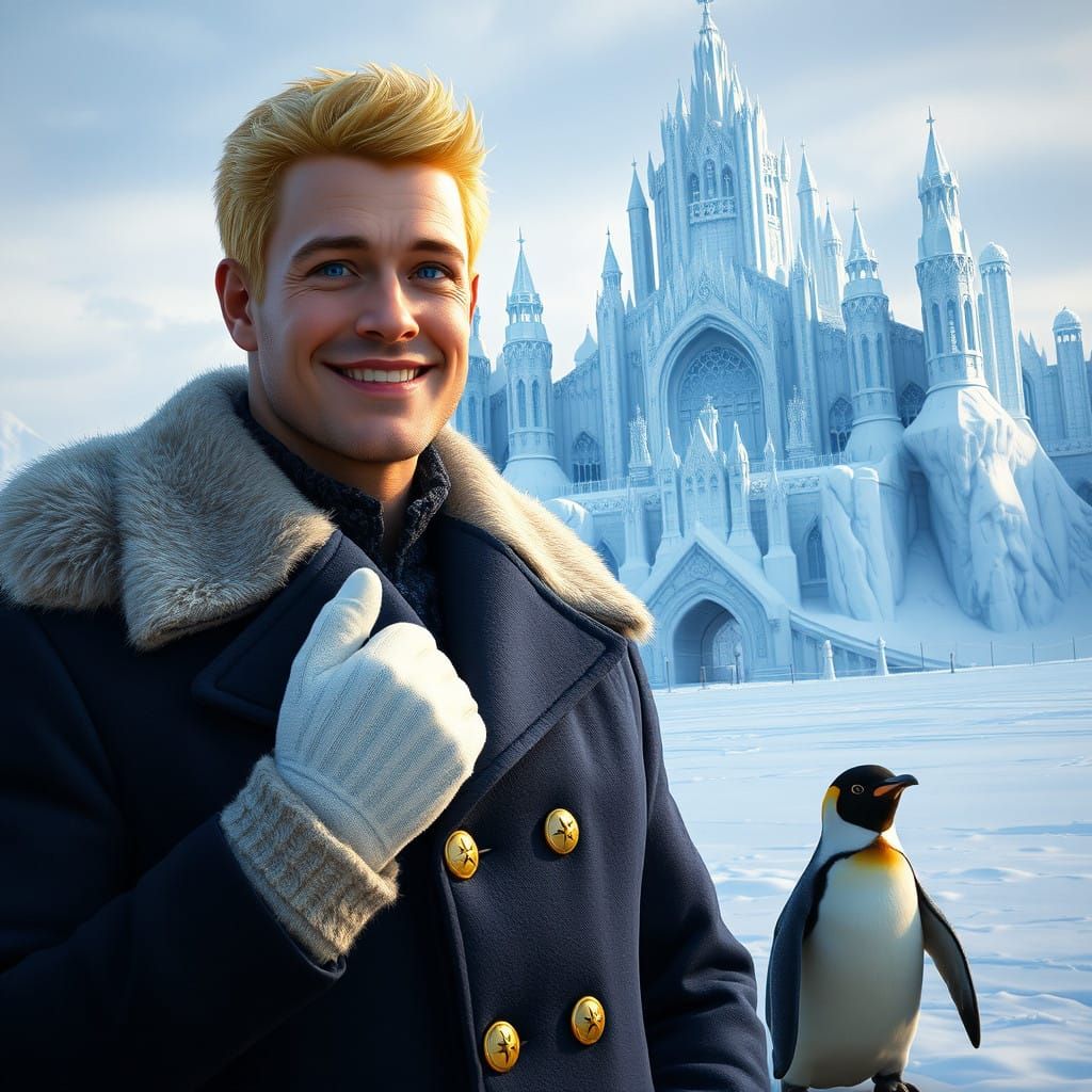 Chiseled Winter Warrior in Front of Majestic Ice Castle