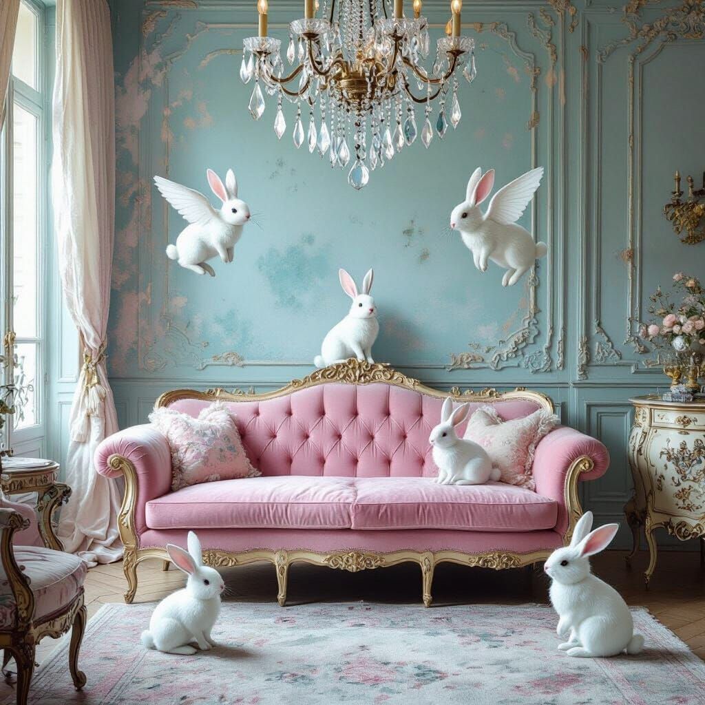 Whimsical Parisian Apartment with Flying Bunnies