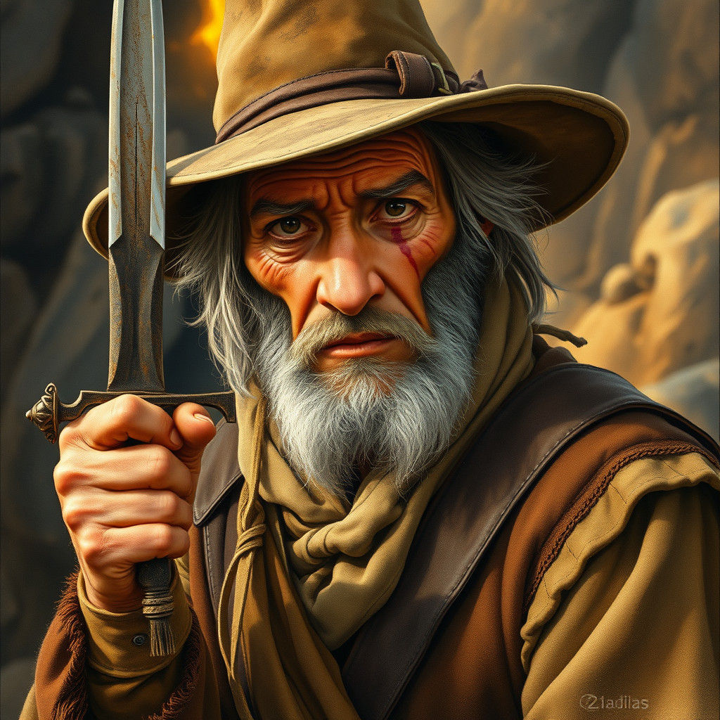 Scarred Hobbit Rogue in Classic Fantasy Style