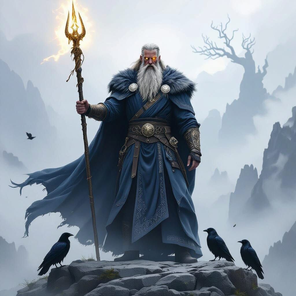 Odin, All-Father of Asgard, Stands Imperiously with Gungnir