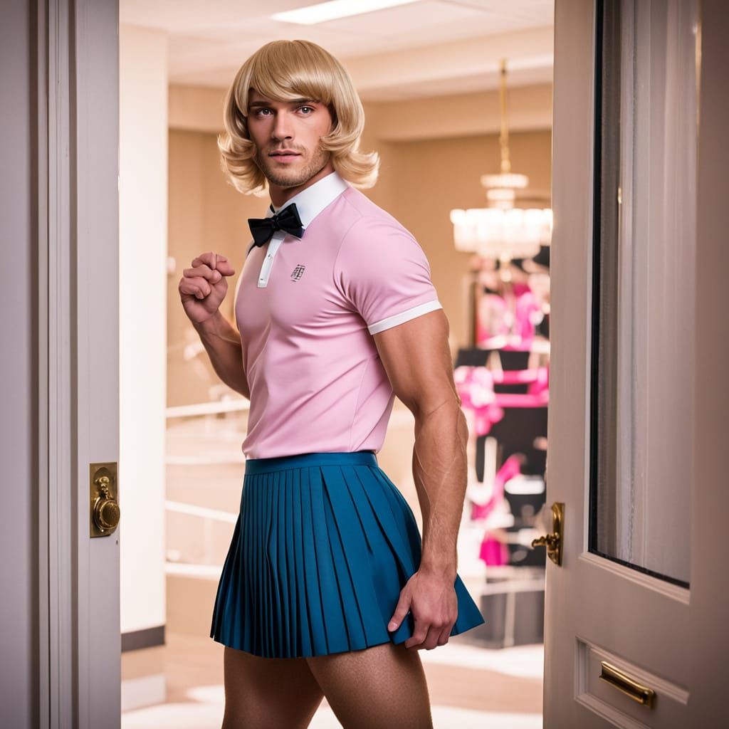 Shy Young Man Crossdresses in Feminine Attire, Answering the...