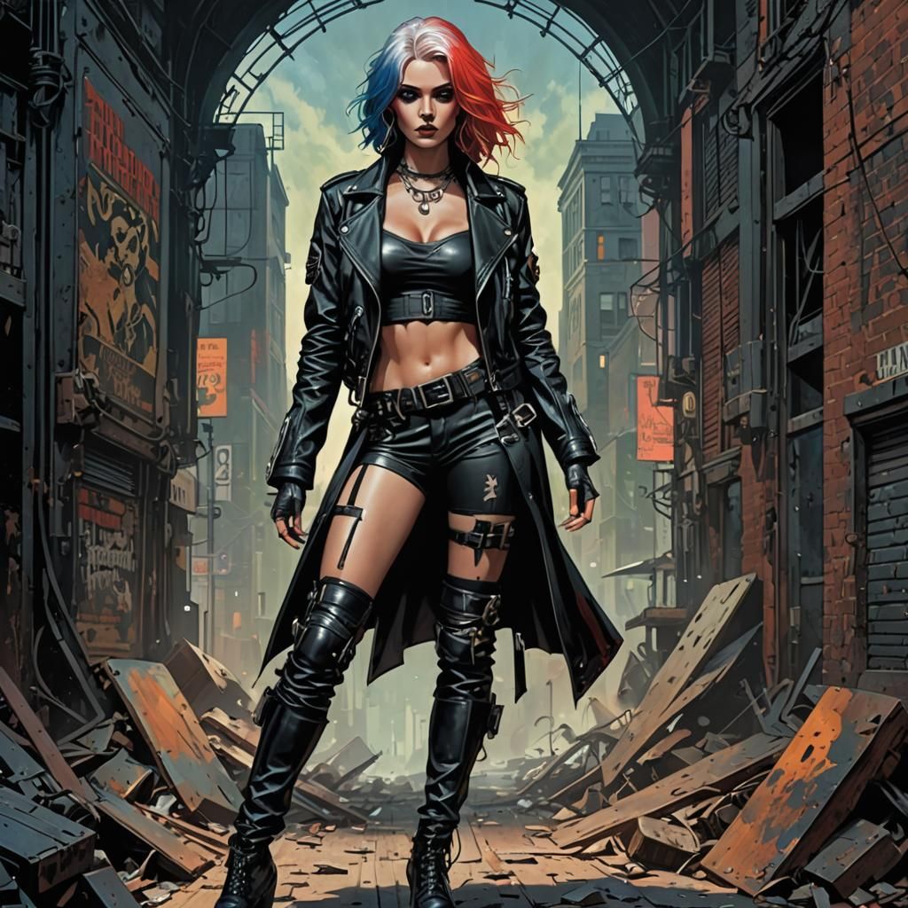 Gothic Cyberpunk Girl Portrait in Grunge Style