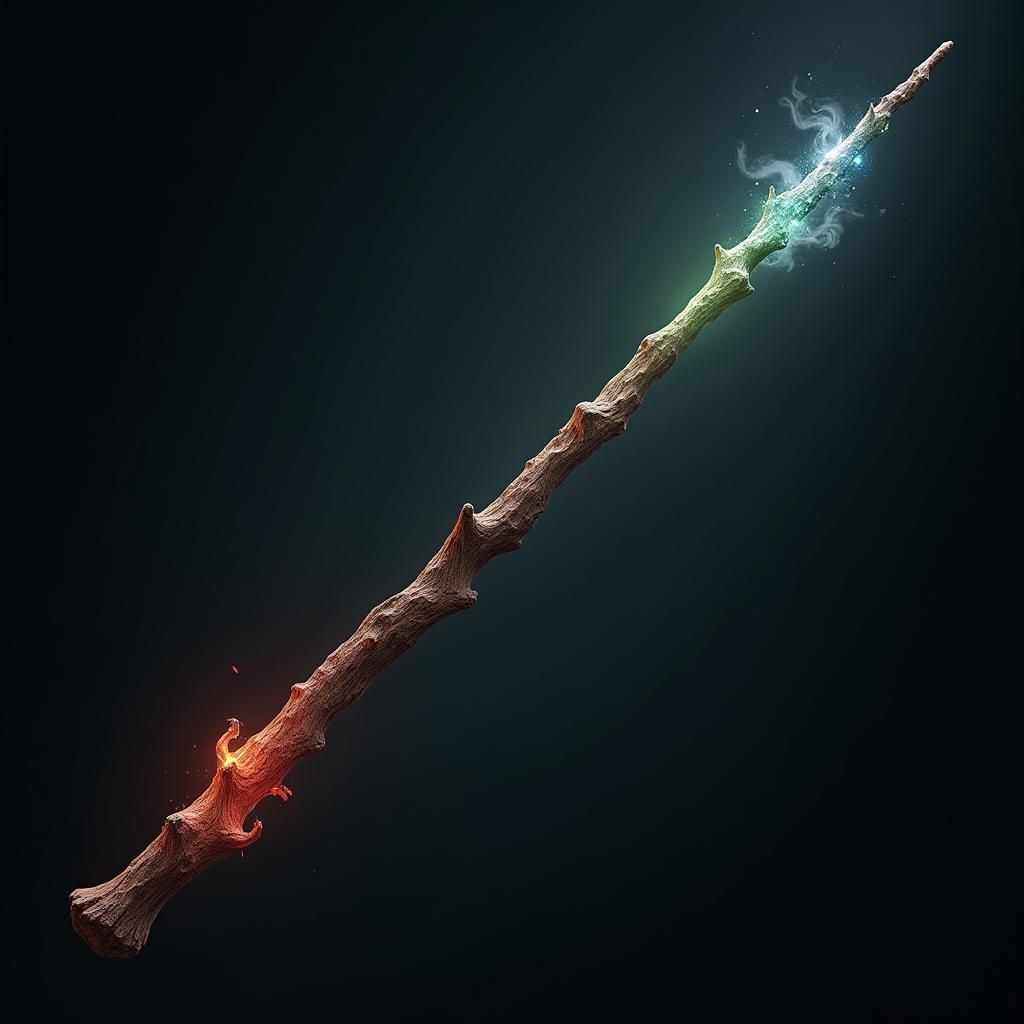 Maple Wand with Dragon Core in Dark Fantasy Style