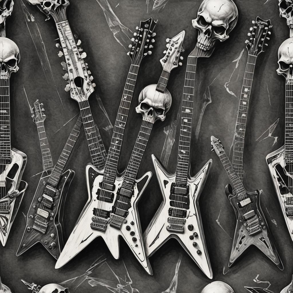 Crossed Flying V Guitars: Detailed Charcoal Drawing