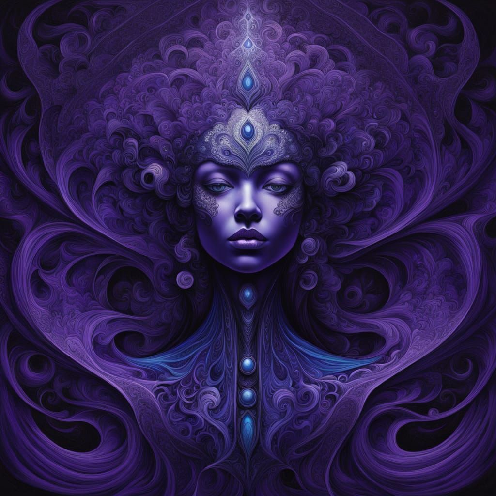 Regal Figure in Glamorous Decay Amidst Fractal Vortex