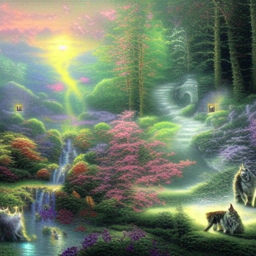 Ethereal Warrior Cats in Fantasy Landscape