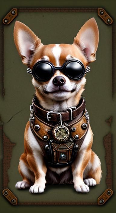 Steampunk Chihuahua with Organic Motherboard Goggles
