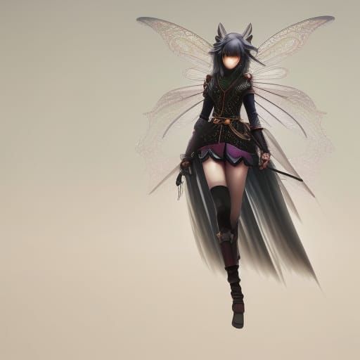 Dark Fantasy Fairy with Broken Chain in Anime Style