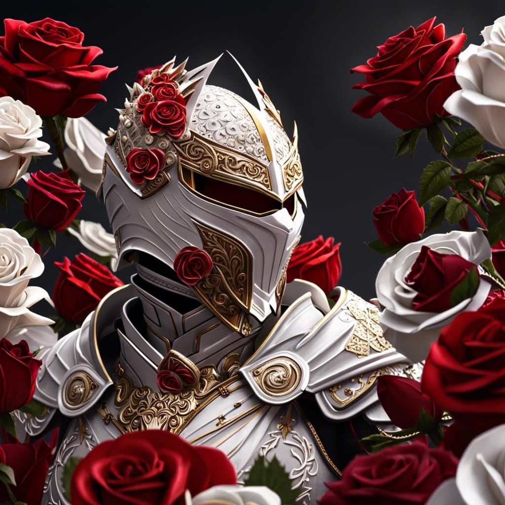 Fantasy Rose Knight in Red and White Armor