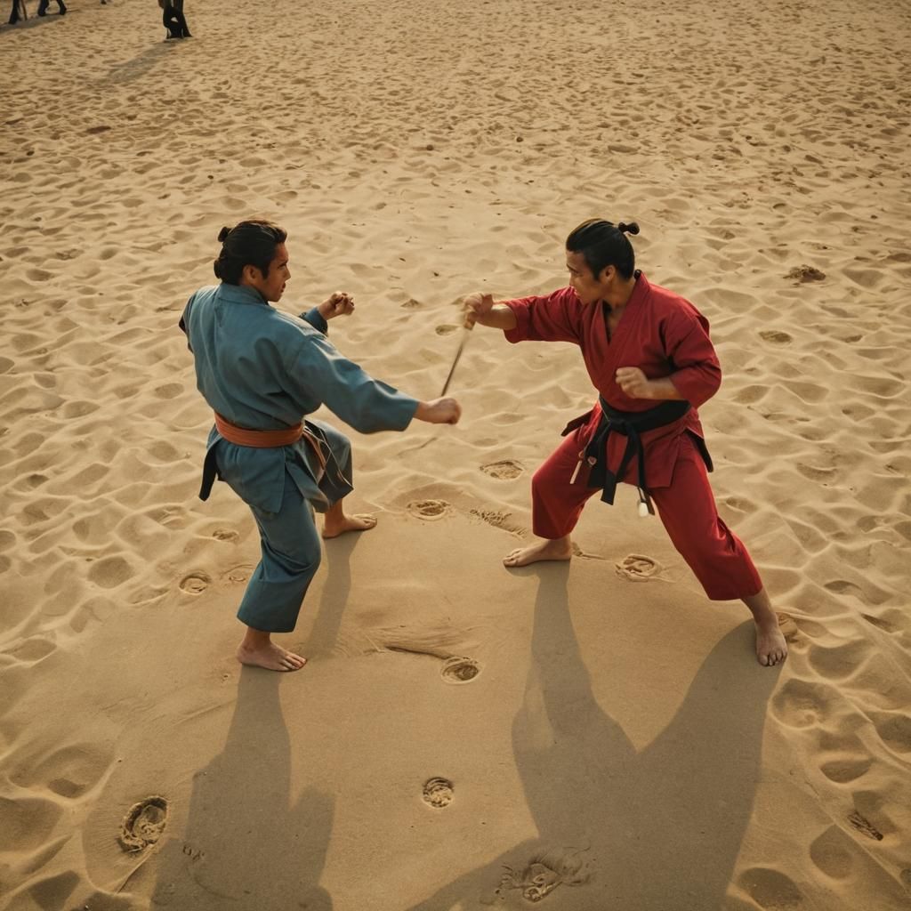 Epic Karate Battle in Cinematic Golden Hour