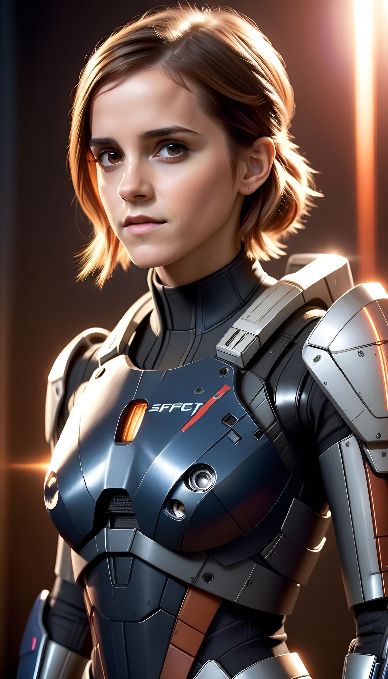 Emma Watson in a Mass Effect armor.