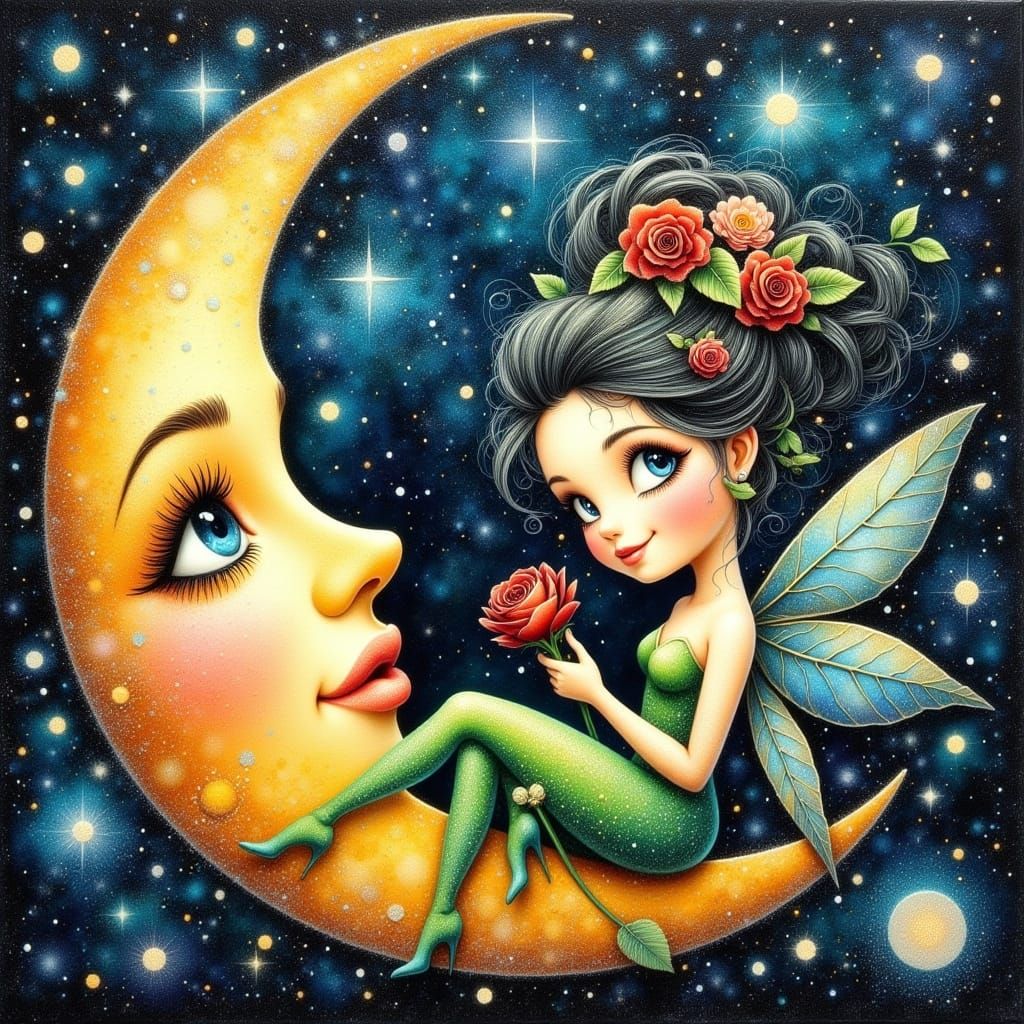 Shimmering Moon Goddess in Cosmic Radiance