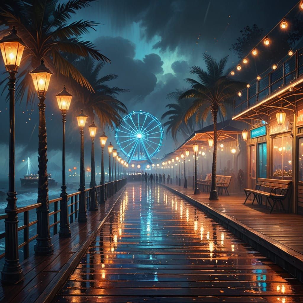 Glowing Boardwalk in Post-Impressionist Style