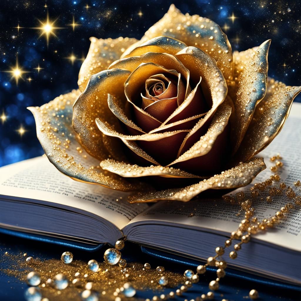 Metallic Rose Double Exposure with Open Book