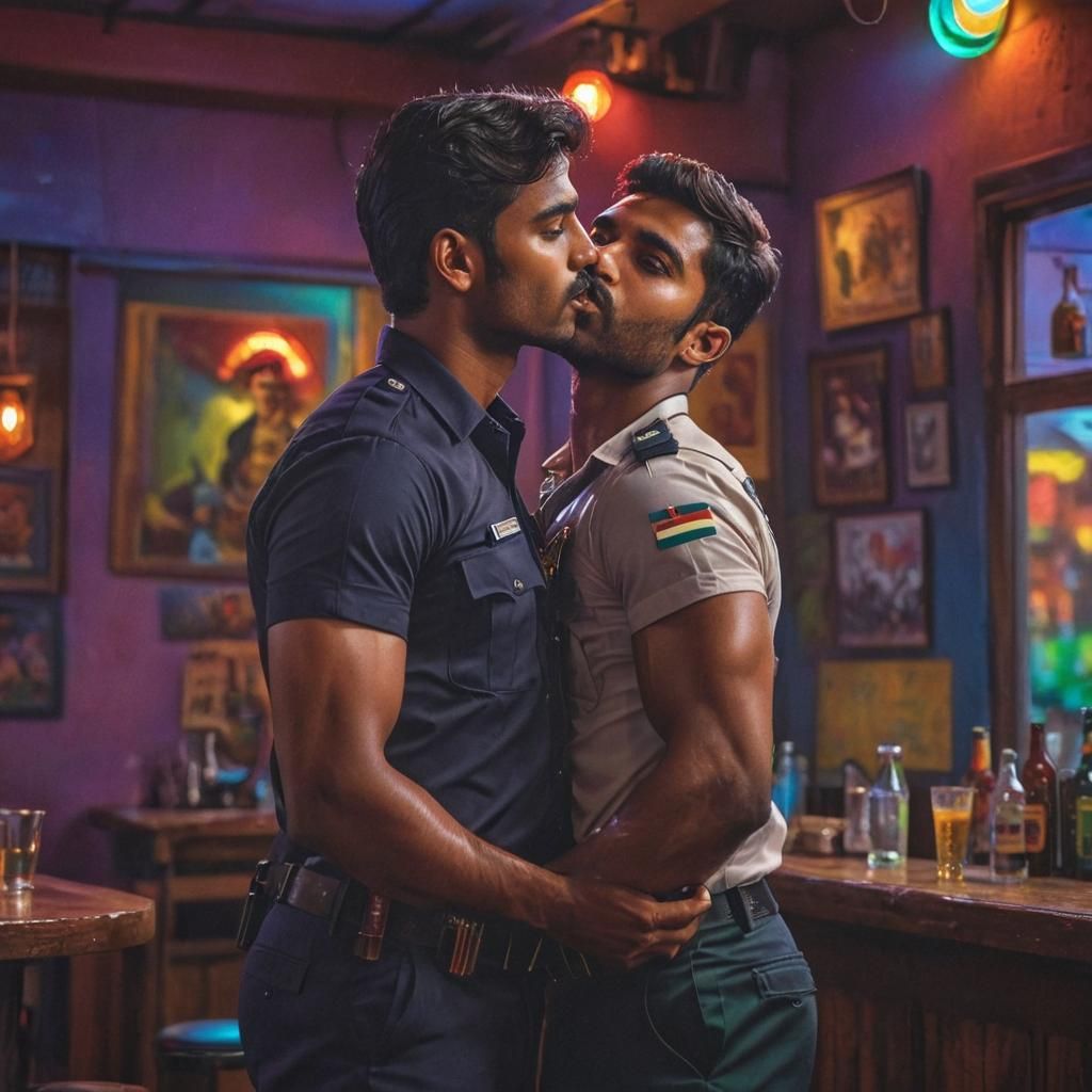 South Indian Police Officer Kiss in Triadic Colors
