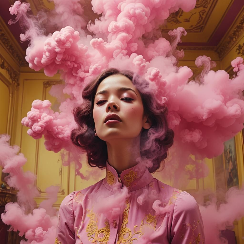 Woman in Pink Smoke: A Surreal Digital Painting