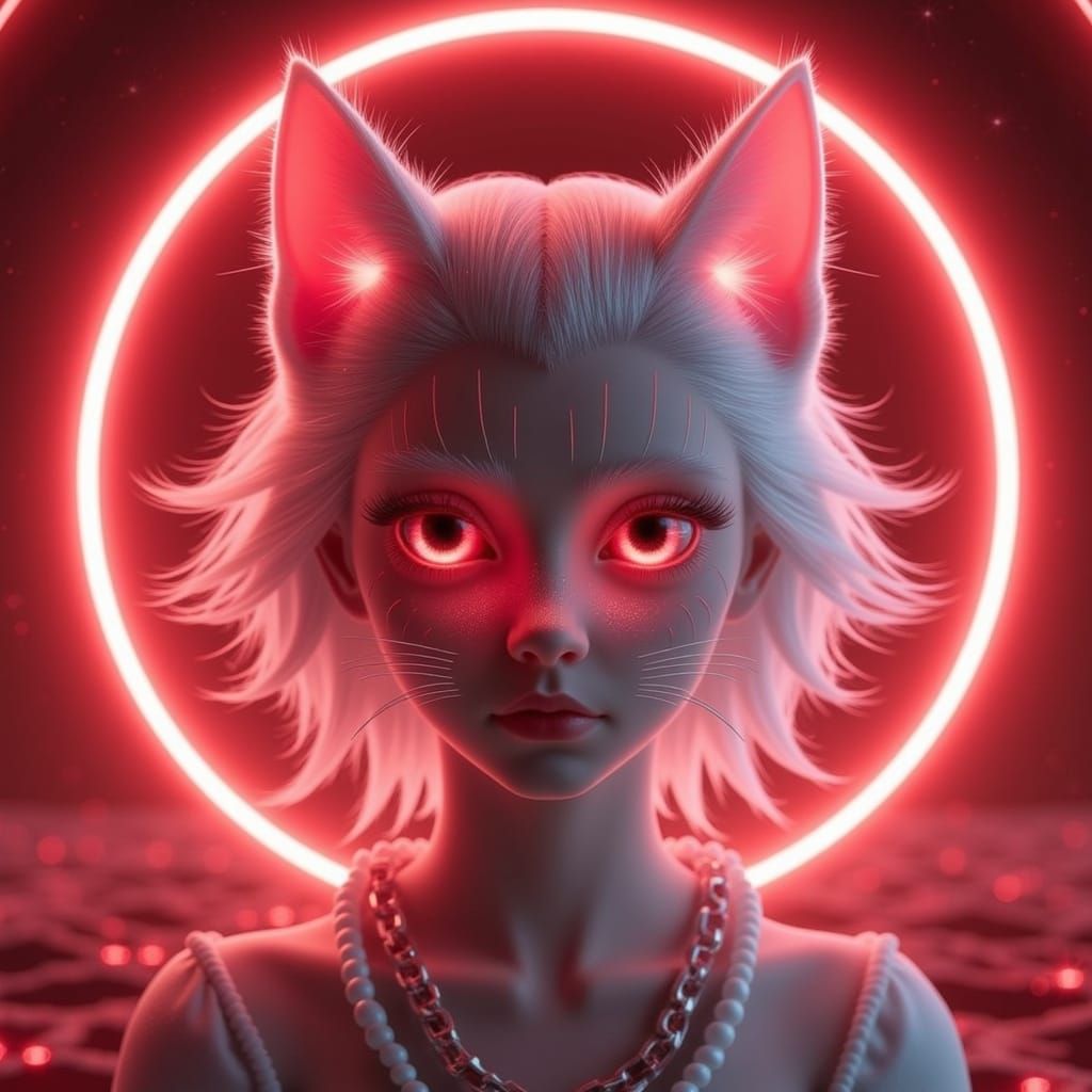 Cyberpunk Catgirl with Ruby Halo
