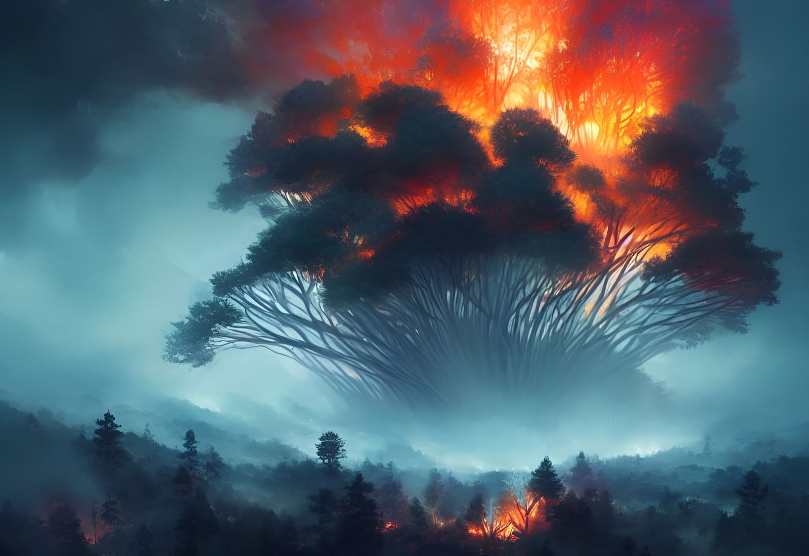 Burning Forest Digital Illustration in Vibrant Colors