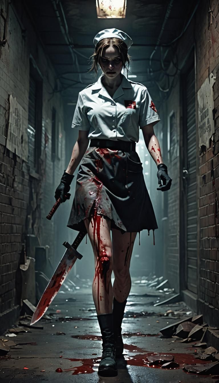 Eerie Faceless Nurse in Dystopian Alleyway