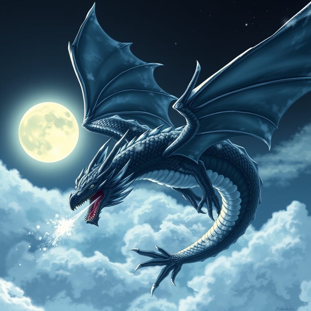 Majestic Anime Dragon Soars Through the Night Sky