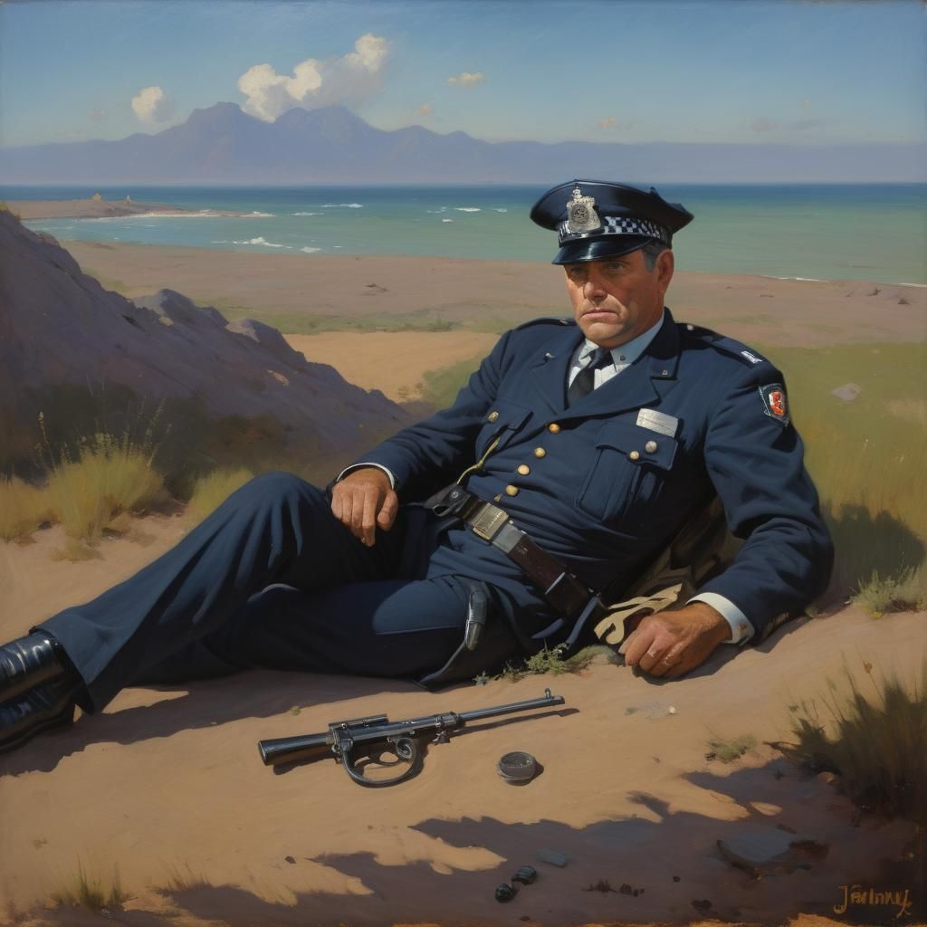 Recumbent Policeman: Oil Painting in Gurney Style
