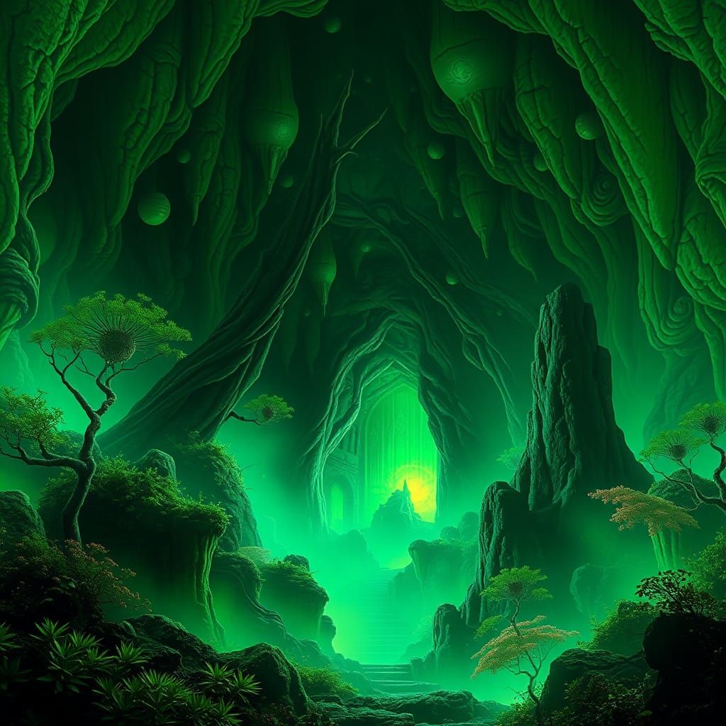 Emerald Dreamscape in Dark Surrealist Style