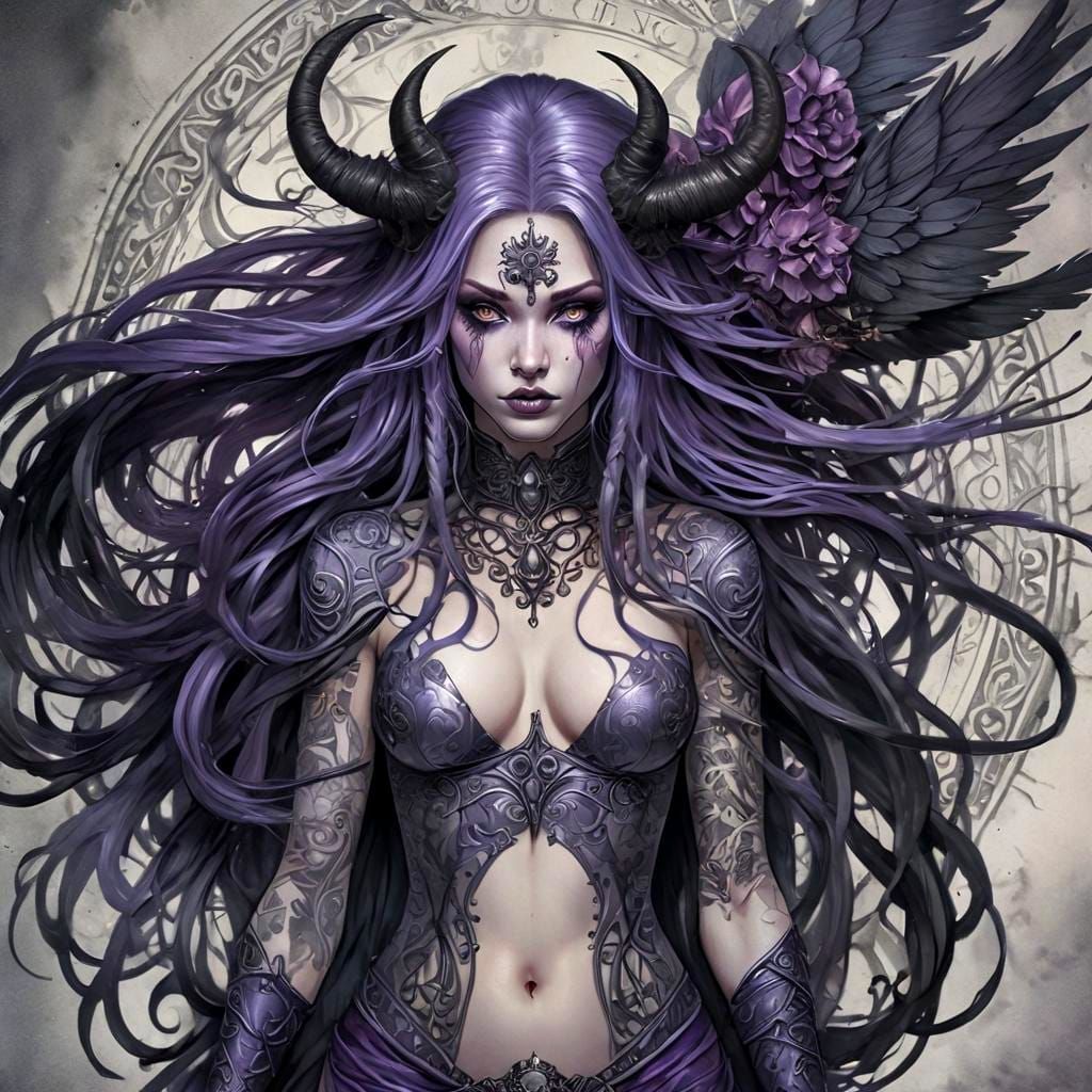 Mystical Raven Faery in Dark Comic Style