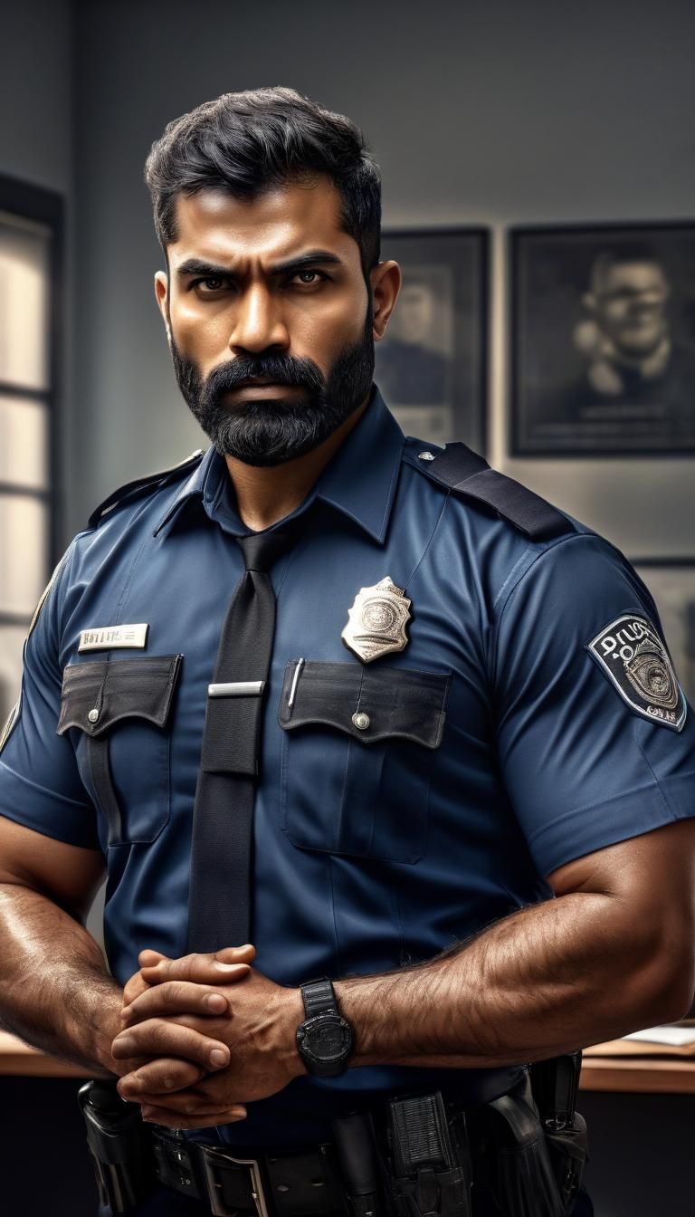 Latino Police Officer Portrait in Hyper-Realistic Digital Ar...