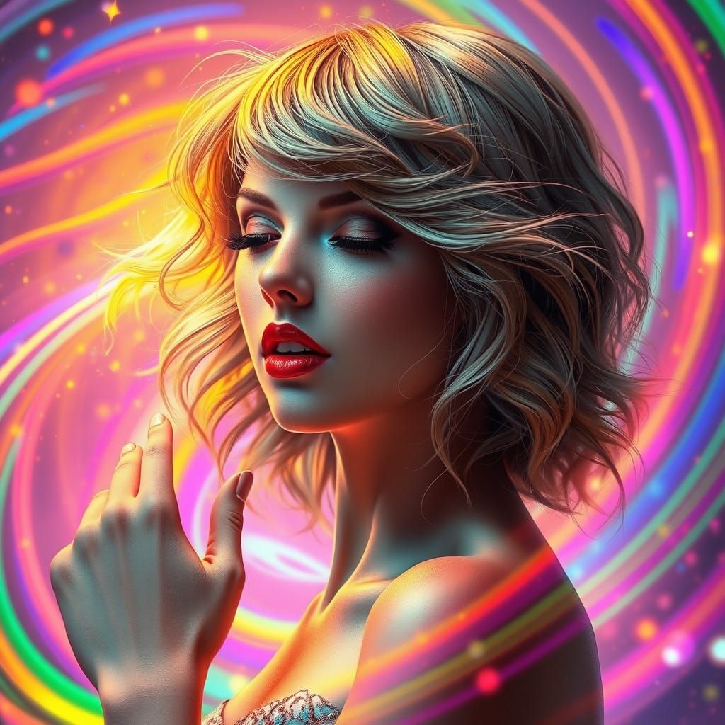 Surreal Pop Star Dances in Rainbow Aura