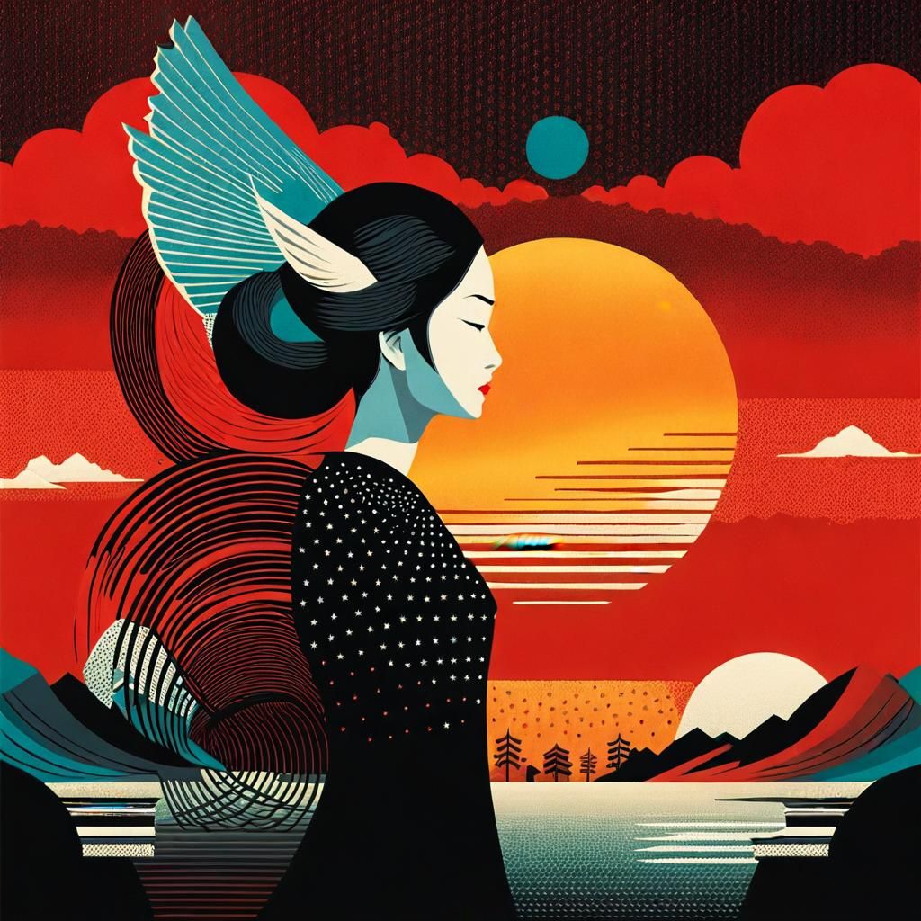 Tokyo Cityscape in Ukiyo-e Halftone Style