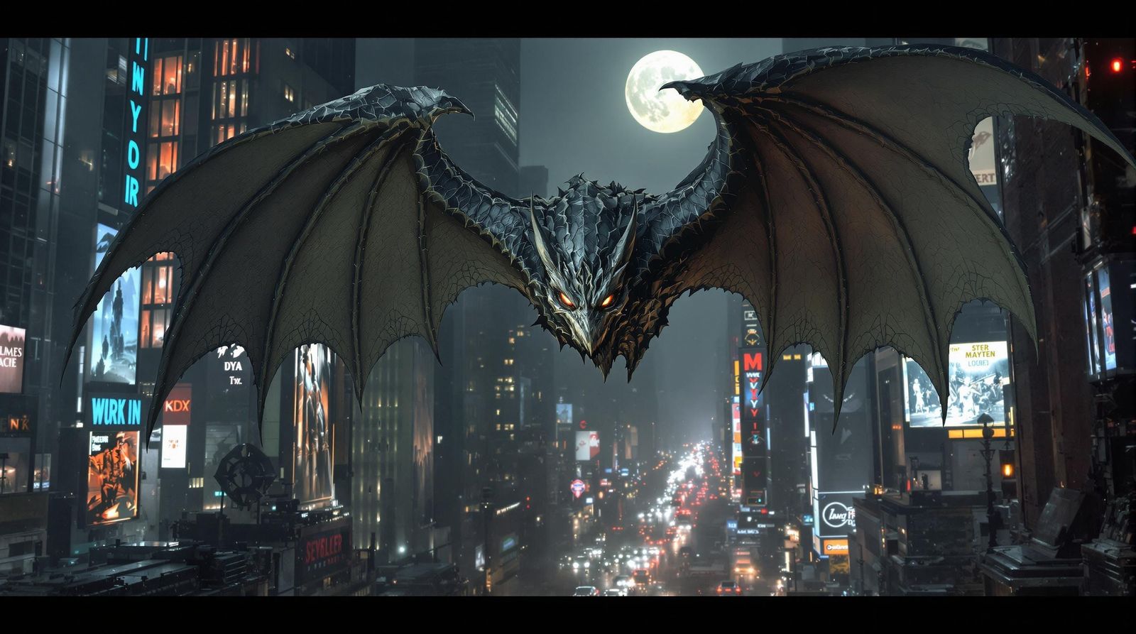 Gothic Gargoyle Soars Over New York City Under Full Moon