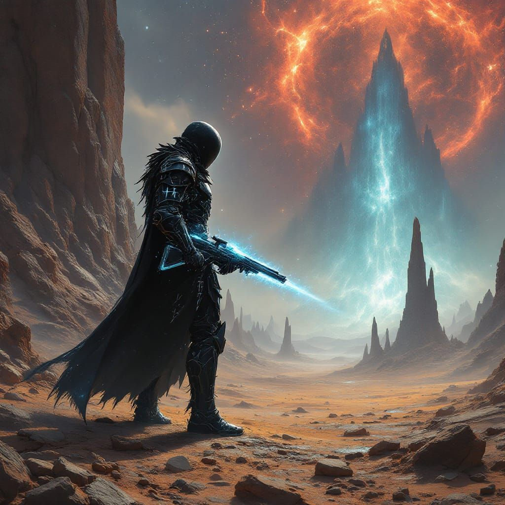 Knight on Alien Planet with Plasma Rifle