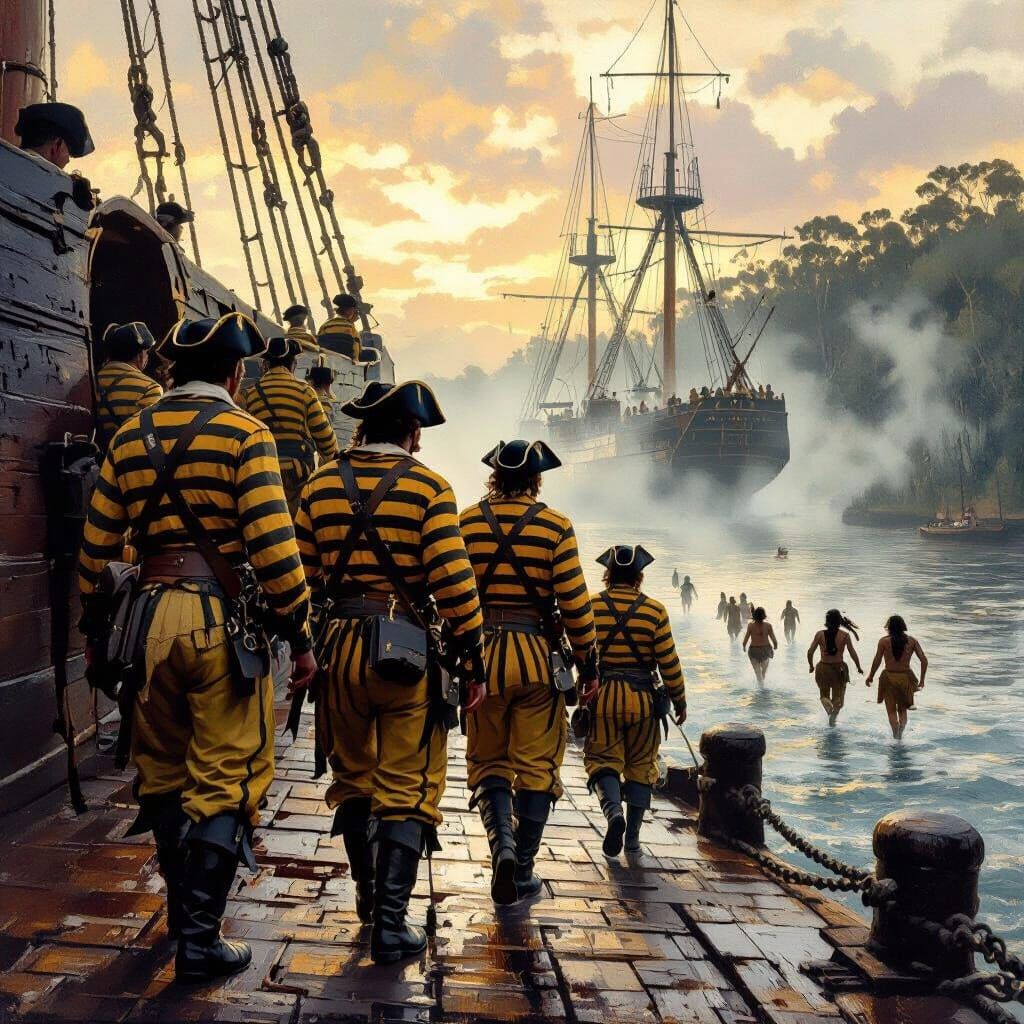 Convicts Disembark in Sydney Harbour: Golden Age Painting