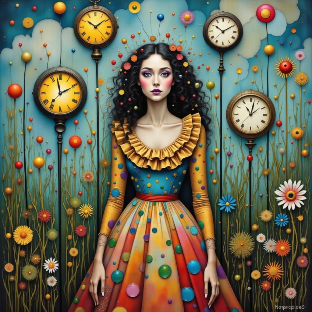 Dreamlike Surreal Portrait with Floating Clocks