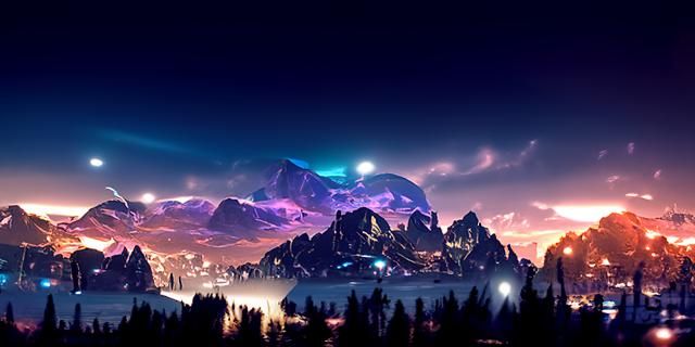 Aurora Borealis Night Landscape in Neon Style