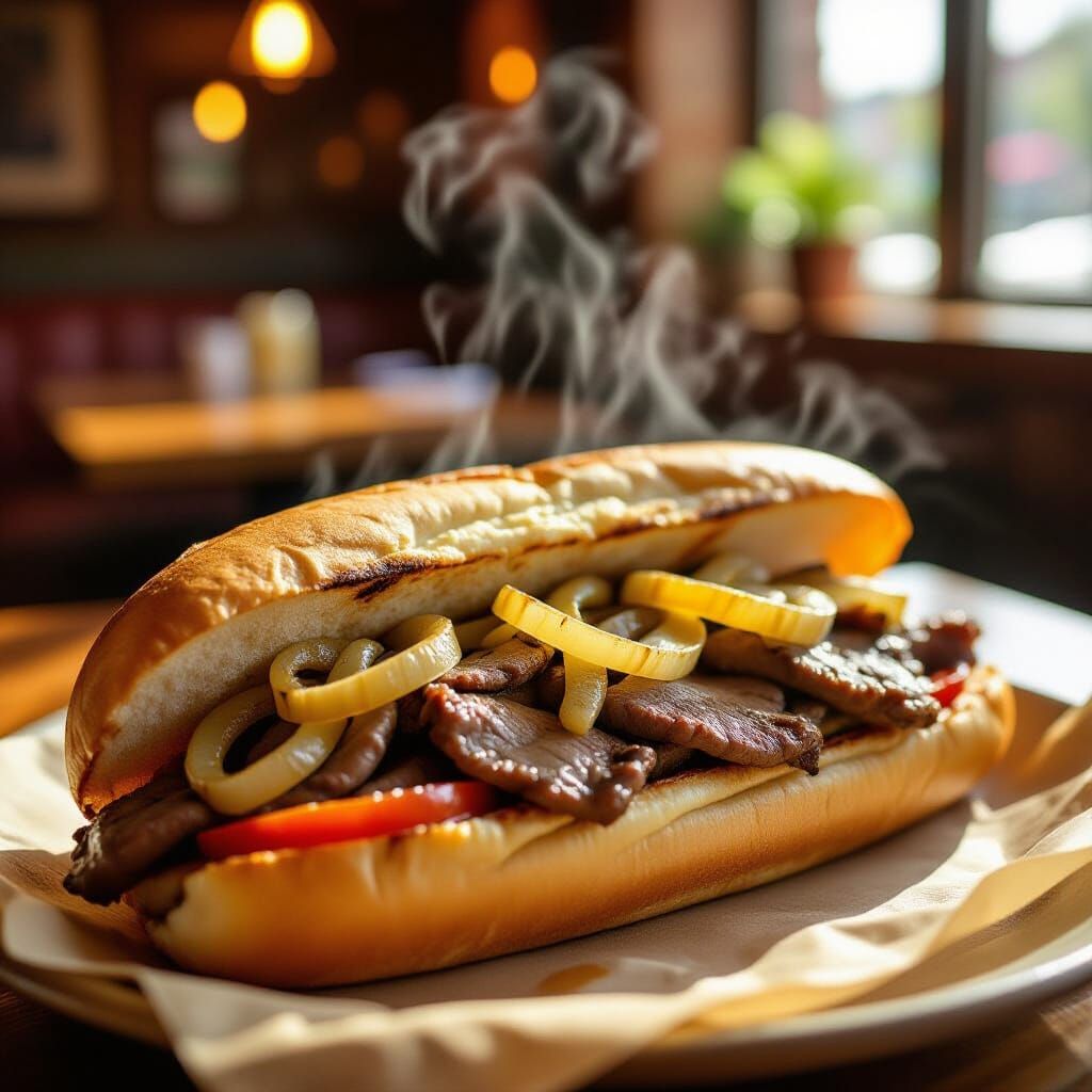 Delicious Philly Cheesesteak with Onions and Melted Cheese