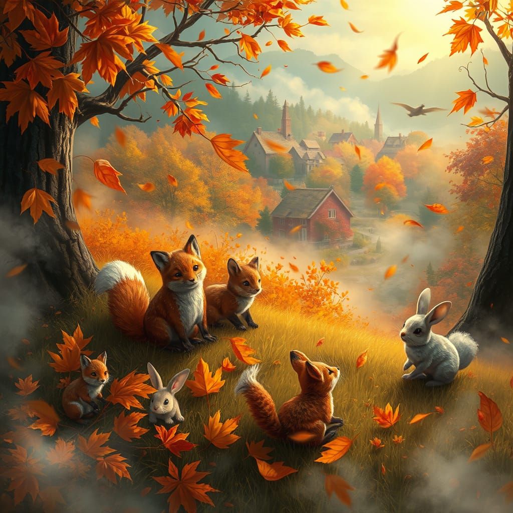 Adorable Woodland Creatures Play in Autumn Leaves