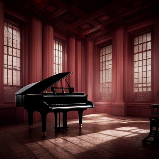 Dystopian Phantom Plays Piano in Red and Black