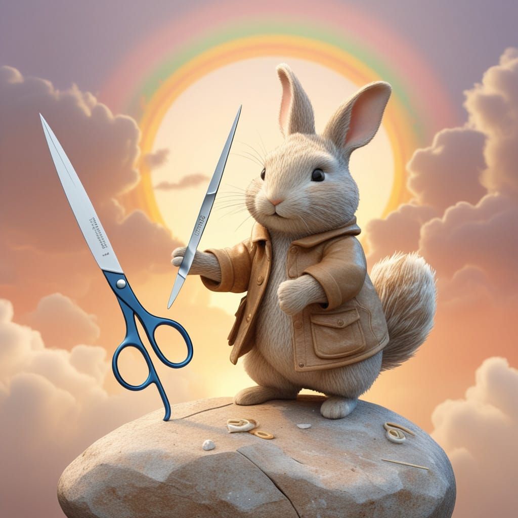 Rock, Paper, Scissors Friends Unite in Whimsical Sunset Scen...