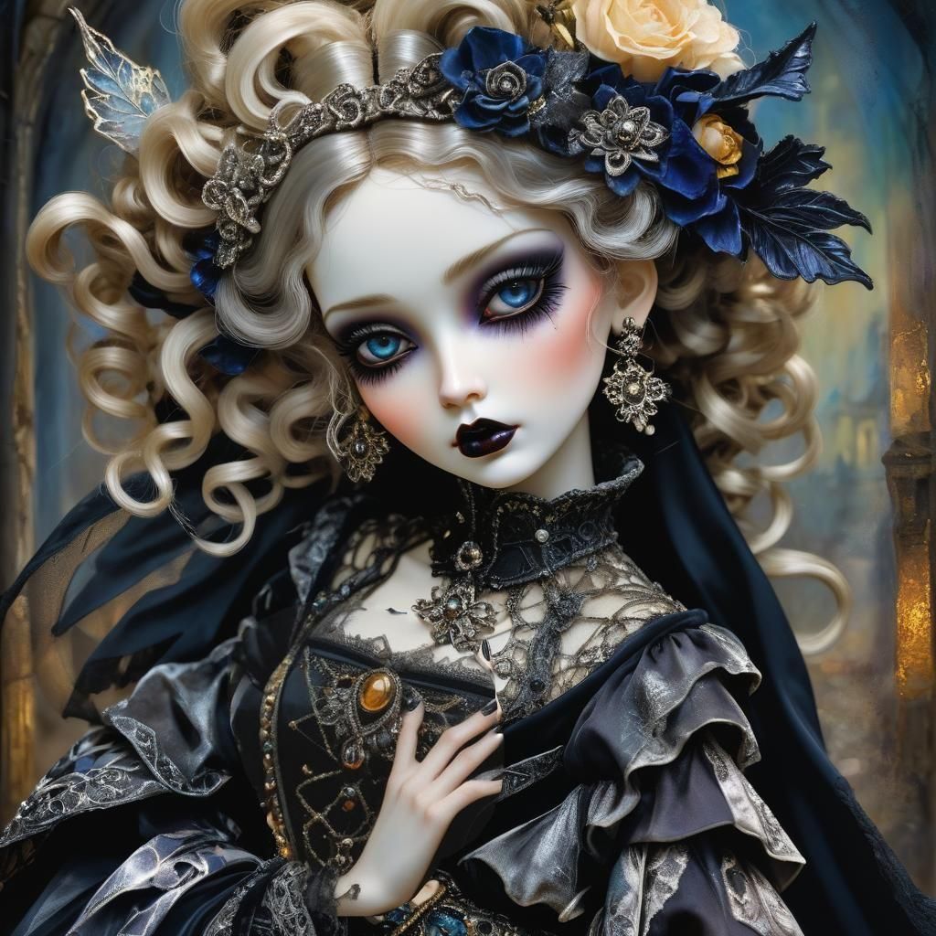 Detailed Gothic Woman Portrait in Vibrant Color